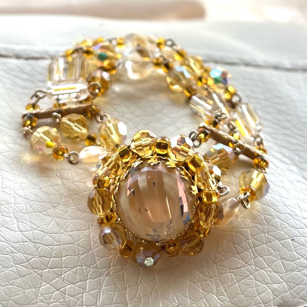 Gorgeous Vintage Amber Aurora Borealis Austrian Crystal rhinestone bracelet